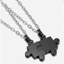Conjunto de 2 collares para parejas con colgante de rompecabezas a juego de acero inoxidable negro, con cadenas de 45 cm y 56 cm.