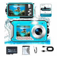 Cámara subacuática 4K, resistente al agua, hasta 3,35 m (11 pies), 56 MP, zoom 16x, ideal para snorkel, con tarjeta de 32 GB.