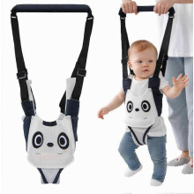 Arnés para caminar para bebés, andador de mano para niños con instrucciones para bebés de 7 a 24 meses (panda azul oscuro transpirable)