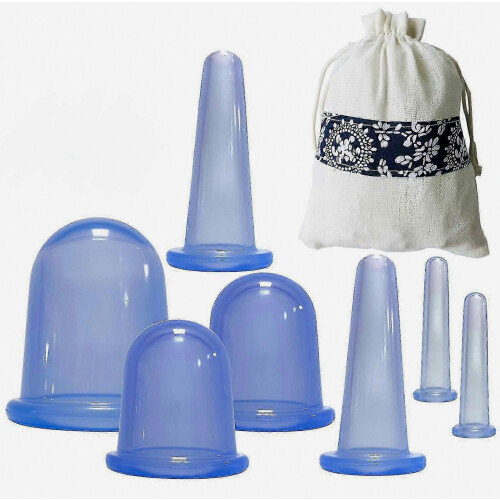 Zk-7 Vacuum Cups + Massage Roller Silicone Massage Cupping Set Blue