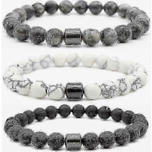 Pulsera antitabaco mejorada (paquete de 3): magnética negra con diseño de cálculos biliares, elegante y versátil para hombres y mujeres