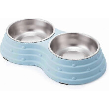 1 gamelle double amovible pour chien avec récipients en acier inoxydable pour nourriture et eau - Petite taille, couleur bleue pour ani