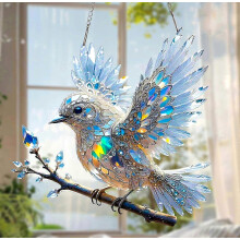 Ornement en vitrail « Oiseau bleu dans le ciel cristallin » 20 cm