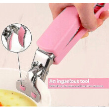 Pinza para placa calefactora, mango de resorte de acero inoxidable, anti-quemaduras, 1 pieza, color rosa.