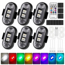 6 luces LED inalámbricas para coche con control remoto, luces estroboscópicas LED inalámbricas de 8 colores para coche.