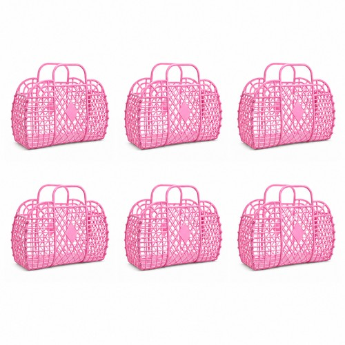 6Pcs Retro PVC Jelly Tote Bag Reusable Mesh Storage Caddy 1