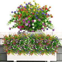 (Typ C) ROLLWAY 6 Bundles Artificial Flowers Outdoor UV Resistant Fake Plants for Balcony Window Box Indoor Outside Decor, Type A