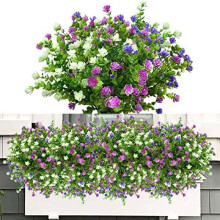 (Typ A) ROLLWAY 6 Bundles Artificial Flowers Outdoor UV Resistant Fake Plants for Balcony Window Box Indoor Outside Decor, Type A