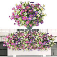 (Typ-d Seidenblume) ROLLWAY 6 Bundles Artificial Flowers Outdoor UV Resistant Fake Plants for Balcony Window Box Indoor Outside Decor, Type A