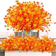 (Orange-typ E) ROLLWAY 6 Bundles Artificial Flowers Outdoor UV Resistant Fake Plants for Balcony Window Box Indoor Outside Decor, Type A