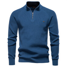 (Dark Blue,S)Maglia uomo autunno manica lunga con disegno tinta unita per abbigliamento casual urbano