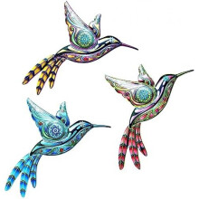 (Hummingbird-style-j(3 Pcs), L) SUNNEKO 3 Pack Metal Hummingbird Wall Decor Garden Sculpture Statue for Living Room Yard Art Home Decoration
