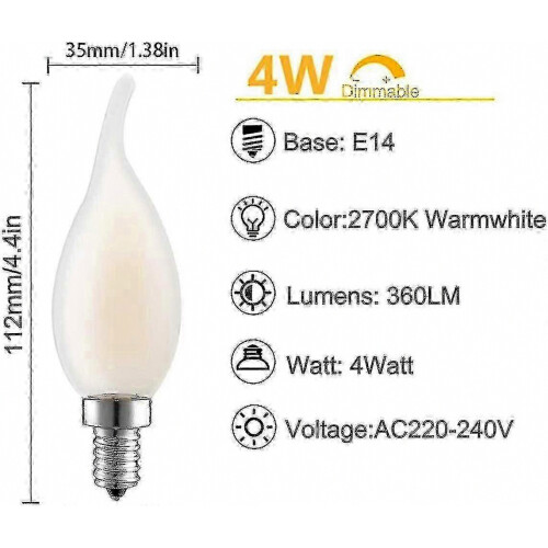 Dimmable 4W E14 Filament Flame LED Bulbs, 10-Pack (Equivalent to Incandescent) 1