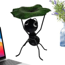 (Schwarz) Metal Ant Statue with Leaf, Collectible Figurine, Garden Decor Sculpture, Indoor Outdoor Ornament for Balcony Terrace, Black