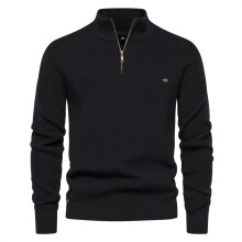 (Black,S)Mens Fall Long Sleeve Knit With Solid Color Design For Urban Wear Casual