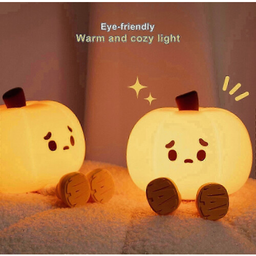 Pumpkin Shaped Silicone Night Light, Portable Touch Timer Warm LED for Kids 1