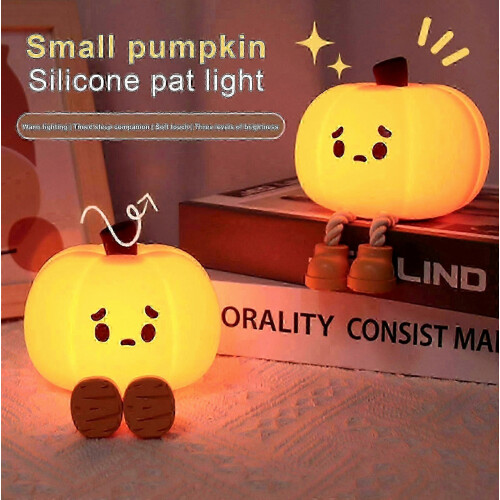 Pumpkin Shaped Silicone Night Light, Portable Touch Timer Warm LED for Kids 2