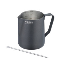 (350ml, Black) Cooks Professional Stainless Steel 350ml Milk Steaming Jug with Latte Art Pen