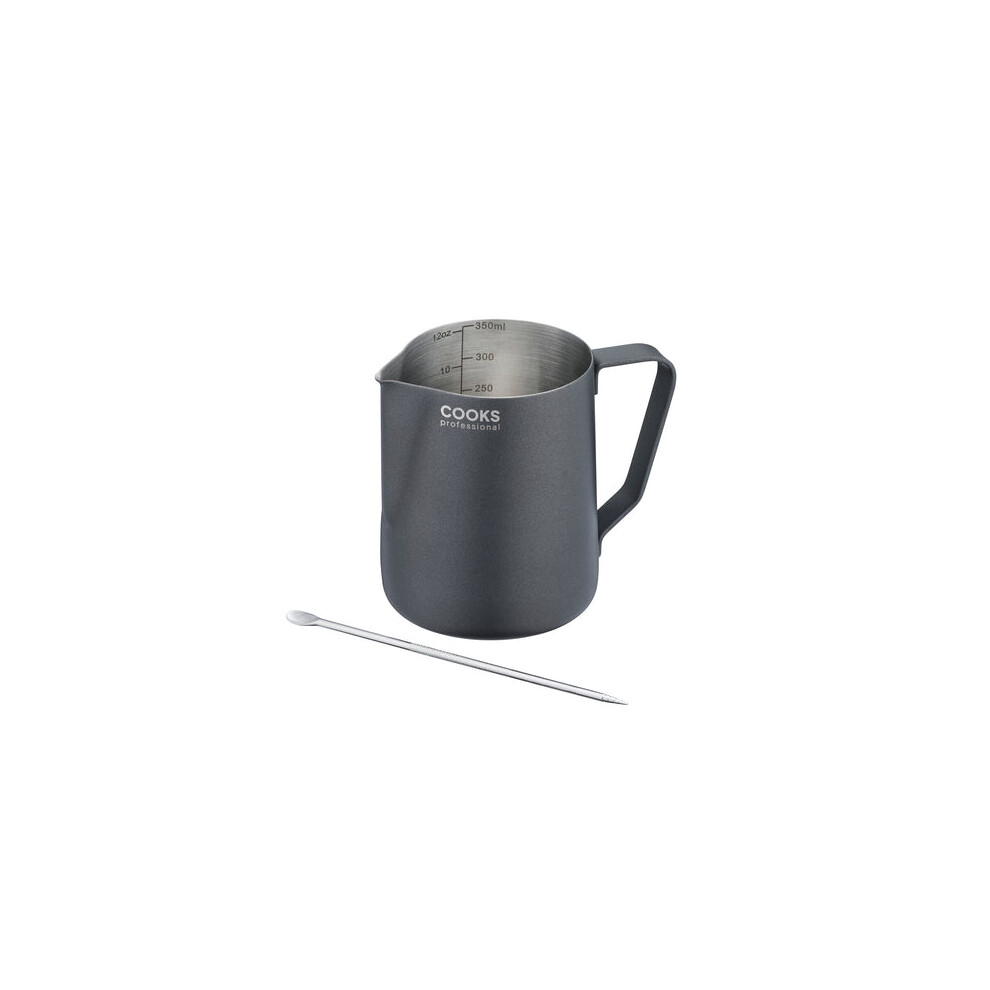 Cooks Professional (350Ml, Black) Stainless Steel 350Ml Milk Steaming Jug With Latte Art Pen