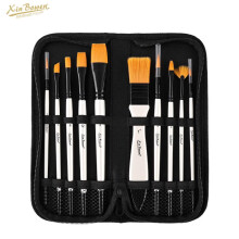 10Pcs Paint Brush Set, Acrylic Oil Watercolor Art Brushes, Canvas Painting Brushes with Cloth Bag, Artist Supplies