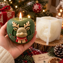 Christmas Reindeer Apple Candle Mold, 3D Silicone Soap Resin Mold for DIY Aromatherapy Wax Craft, Holiday Gift Making Tool