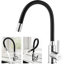 Chrome Black Brass Single Hole Flexible High Spout, Hot and Cold Water Sink Faucet, Easy to Use and Store, Great Value for Everyday Use