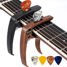 (Black + 5 pull tabs) 3-in-1 Guitar Capo Tuner Transposition Clamp Metal Electric Guitar Capo