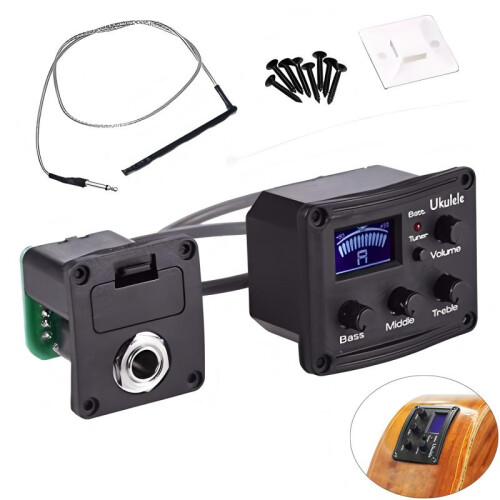 Ukulele Pickup 3-Band EQ LCD Tuner UK Preamp Amplifier Equalizer System for 4-String Uke