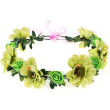 (Green) Women's Bohemian Rose Flower Wreath Adjustable Ribbon Bridesmaid Crown Wedding Party Floral Headpiece