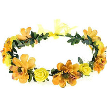 (Orange) Women's Bohemian Rose Flower Wreath Adjustable Ribbon Bridesmaid Crown Wedding Party Floral Headpiece