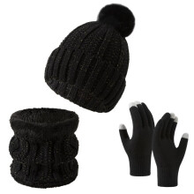 (Pink-c) Winter Warm 3-Piece Set Fleece Lined Knit Beanie Scarf Gloves for Men Women
