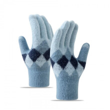 (#Khaki) Women's Faux Mink Diamond Knit Gloves Touchscreen Winter Warm Fleece Lined Cycling