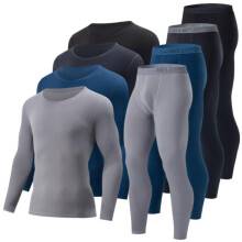 (light grey, L) Men's Thermal Underwear Set Crew Neck Warm Base Layer Cotton Top and Bottom Juniors Comfortable Elastic Waist