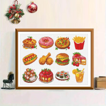 Stitch Kit for Beginners, 12 Cute Western Food Patterns, DIY Embroidery Set