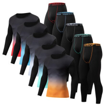 (Orange, XL) Men's Thermal Underwear Set Gradient Crew Neck Athletic Base Layer Long Johns Soft Warm Winter
