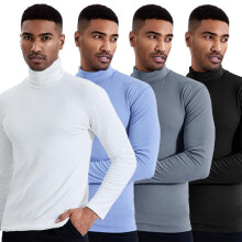 (Gray, XXL) Men's Plus Size Turtleneck Long Sleeve T-Shirt Winter Double-Sided Brushed Thick Thermal Base Layer Top for Young Men