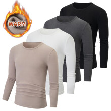 (black gray white khaki, XXL) Men's Thermal Crewneck Long Sleeve Shirt Winter Brushed Fleece Solid Color Casual Top