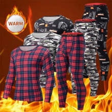 (Camouflage, M) Men's Autumn Winter Fashion Camo Thermal Underwear Set Crew Neck Top and Pants Outdoor Base Layer