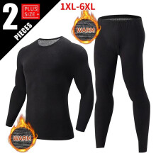 (Black, 5XL) Men's Plus Size Thermal Underwear Set Winter Warm Base Layer Long Johns Casual Dark Grey