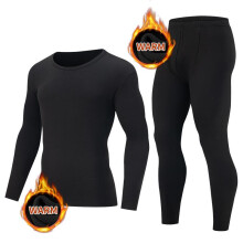 (Black, S) Men's Thermal Underwear Set US Size Black Crew Neck Long Johns Base Layer for Teens
