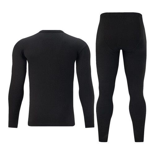 (Black, S) Men's Thermal Underwear Set US Size Black Crew Neck Long Johns Base Layer for Teens 2