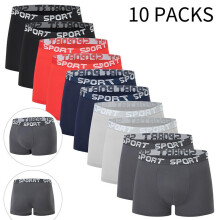 (10pcs, L) Men's Boxer Briefs 10 Pack Solid Cotton Underwear Athletic Trunks Breathable Stretch Shorts