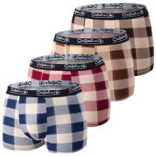 (4pcs, XS) Men's Plaid Boxer Briefs 4-Pack, Fashion Cotton Underwear with Elastic Waistband, Breathable & Comfortable, Multicolor