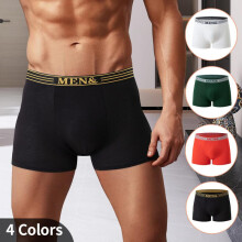 (4pcs, M) Men's Boxer Briefs Cotton Underwear Athletic Loose Comfortable Solid Color Letter Waistband