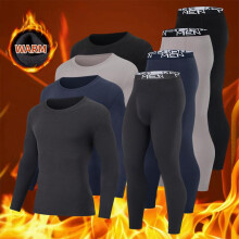 (Gray, S) Men's Thermal Underwear Set Solid Crew Neck Base Layer Loose Fit Long Johns Soft Warm for Fall Winter
