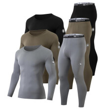 (Gray, XXL) Men's Thermal Underwear Set Winter Autumn Long Johns with Arm Logo Print Crew Neck Base Layer