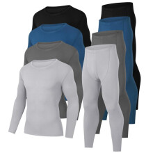 (Dark gray, S) Men's Thermal Underwear Set Crew Neck Long Johns Base Layer Cotton Tee Pants Youth Elastic Waist