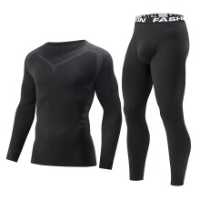 (Bf black, L) Men's Thermal Underwear Set Autumn Winter Fashion Print Warm Base Layer Simple Athletic Long John Black