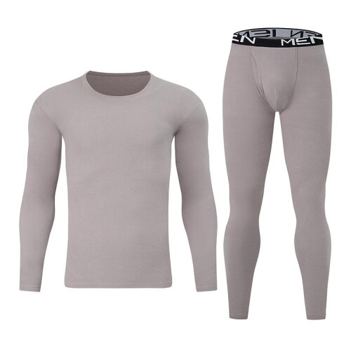 (Navy blue, L) Men's Thermal Underwear Set Solid Crew Neck Base Layer Loose Fit Long Johns Soft Warm for Fall Winter 1
