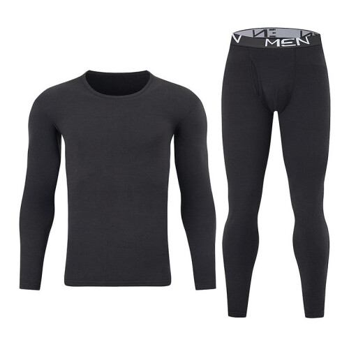 (Gray, M) Men's Thermal Underwear Set Solid Crew Neck Base Layer Loose Fit Long Johns Soft Warm for Fall Winter 2
